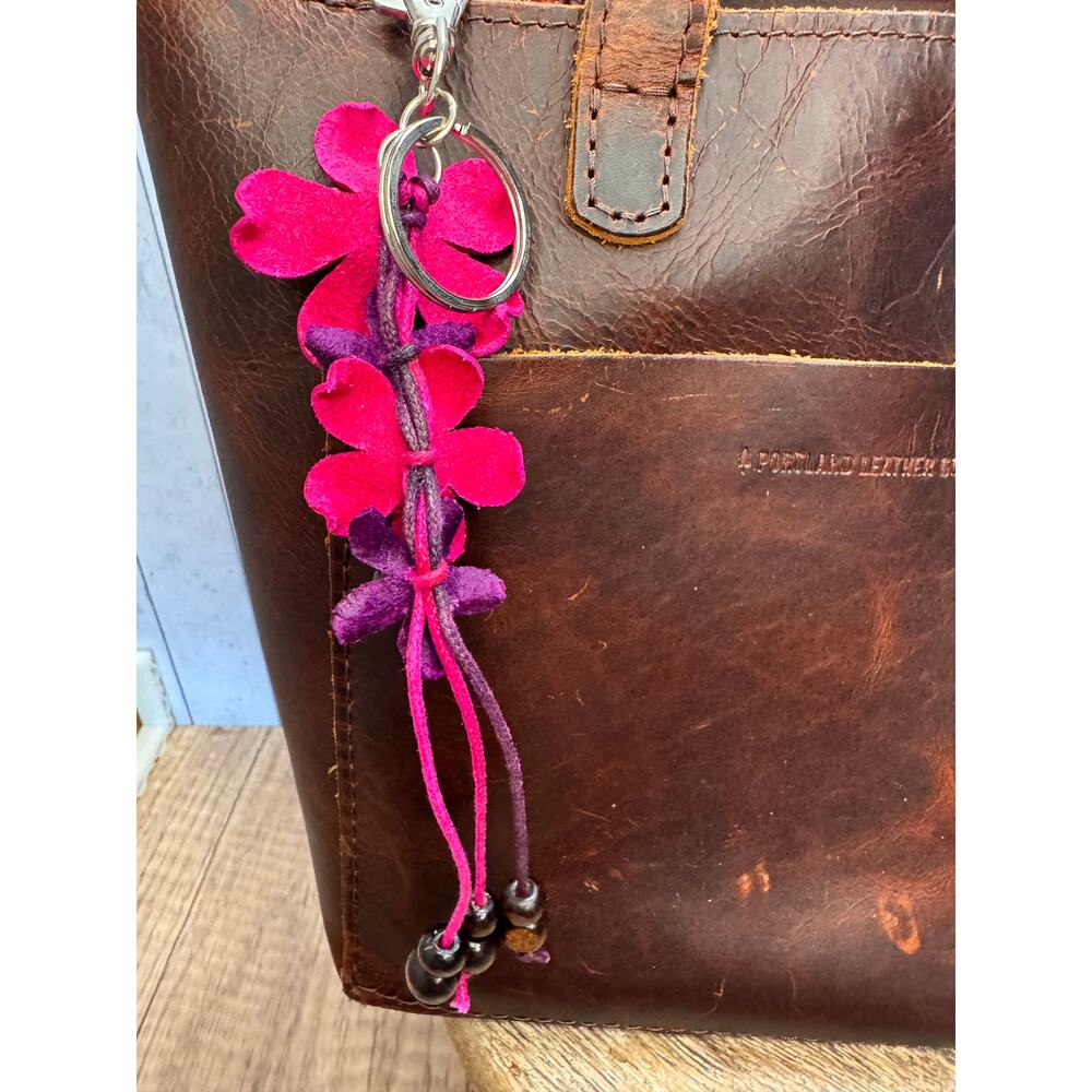 Plumeria Flower Bag Charm Genuine Leather Flower Bag Charm Hot Pink Flower Charm - Picture 4 of 5
